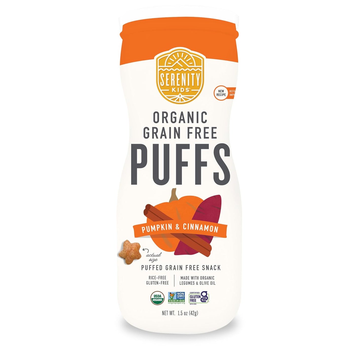 Serenity Kids 6+ Months Grain-Free Allergen-Safe Puffs for Toddlers & Babies - No Grains, Gluten, Nuts, Rice - Organic Veggies, Legumes, Olive Oil (1.5 Ounce (1 Count), Pumpkin & Cinnamon)