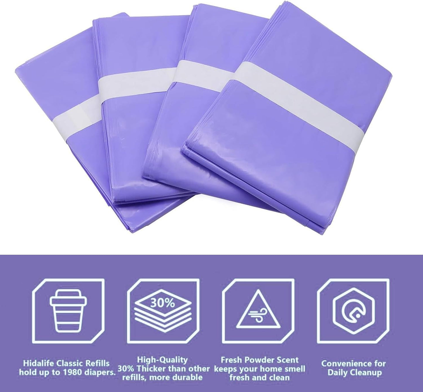 Refills Only Compatible with Dekor Classic Diaper Pail Refills, Diaper Pail Refill Bags Extra 12% Length 4 Pack for 2376 Diapers, Extra Length Diaper Pail Refills