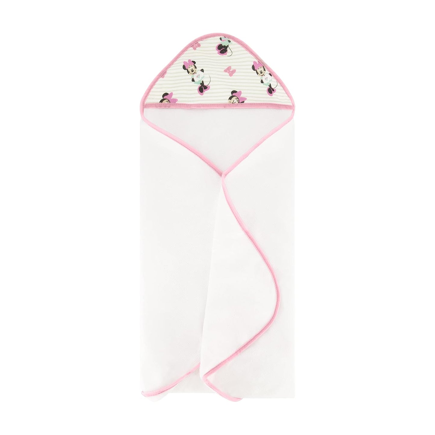 Disney Cudlie Baby Girl Minnie Mouse 2 Pack Rolled/Carded Hooded Towels in Tiny Stripe Print