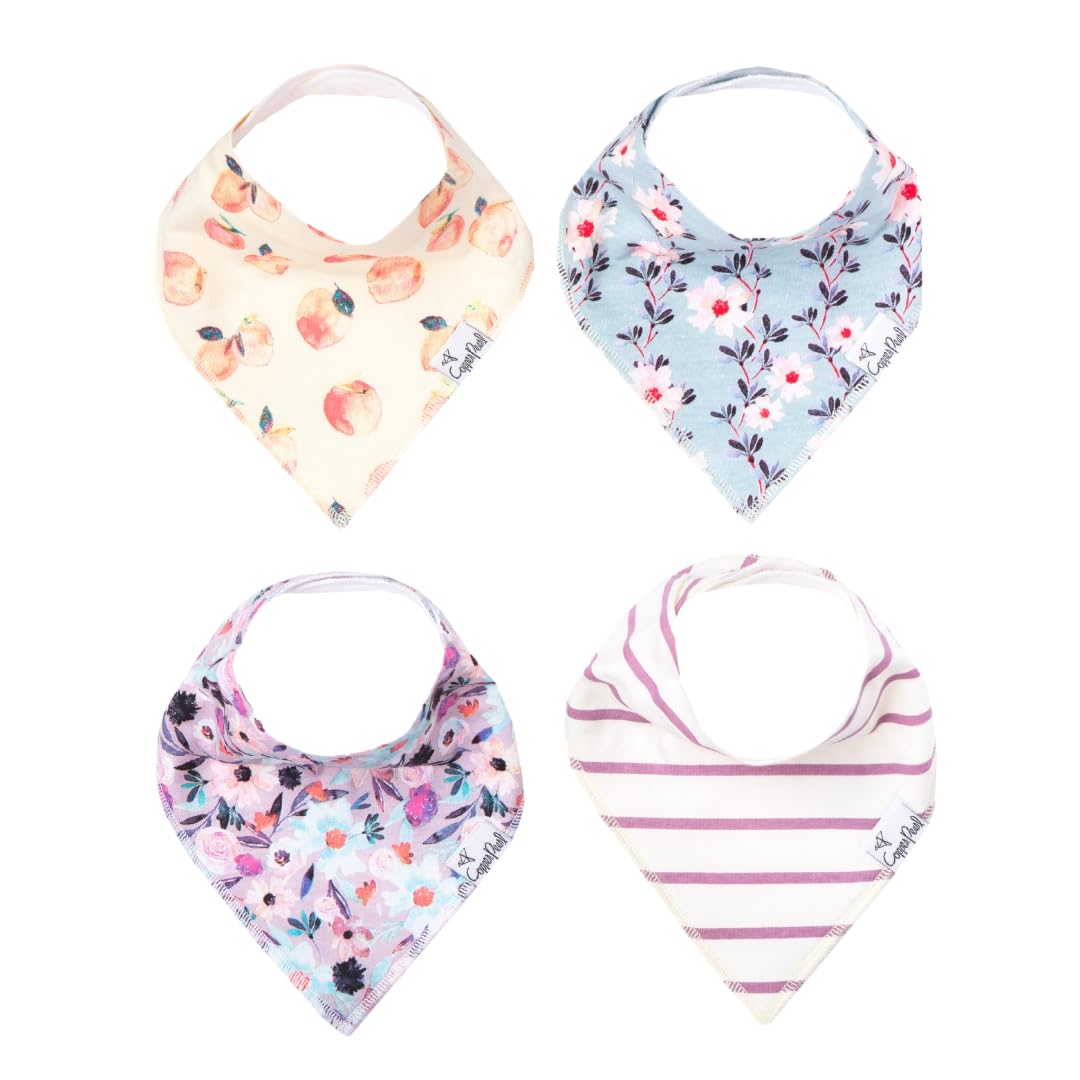 Copper Pearl 4 Pack Soft Cotton Baby Bibs for Drooling and Teething, Absorbent Drool Bibs for Baby Girl and Boy, Adjustable to Fit Newborns to Toddlers, Tons of Styles (Morgan)