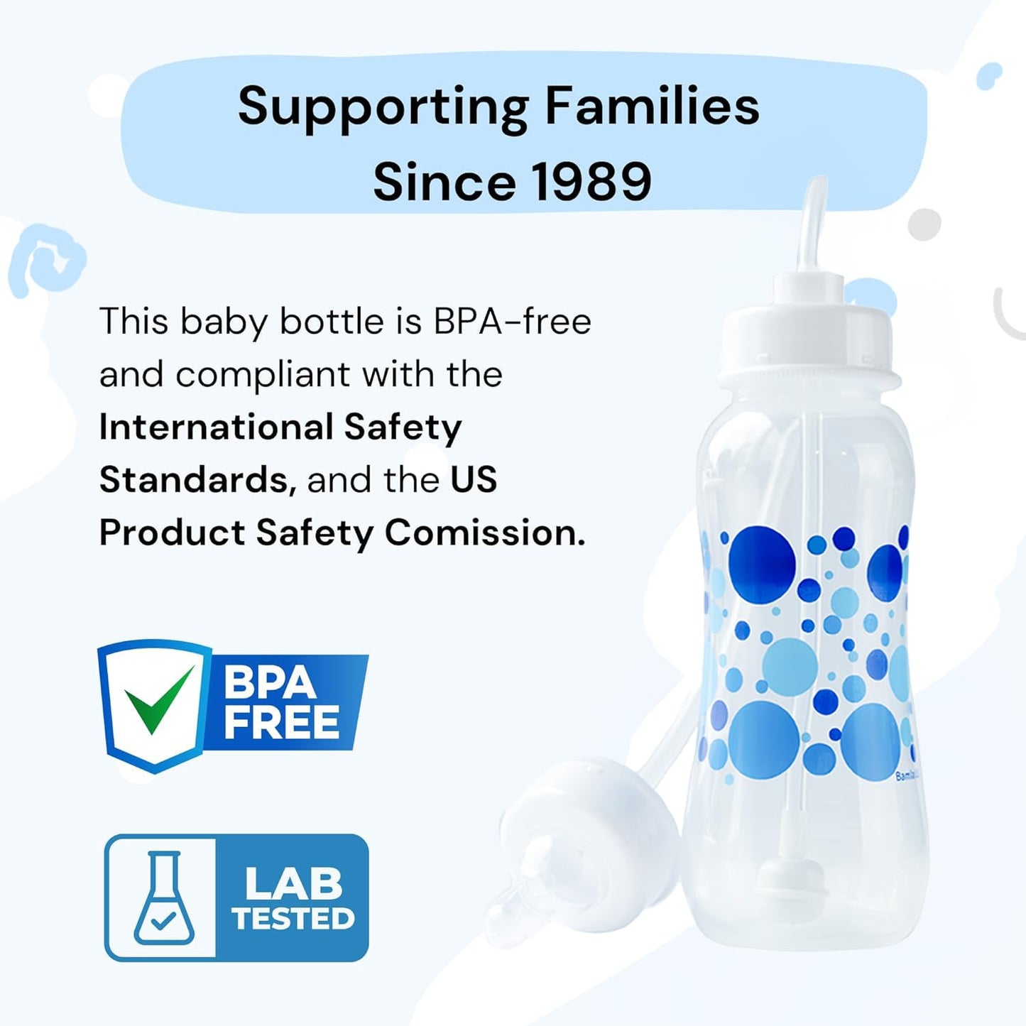 Hands-Free Baby Bottle - Anti-Colic Nursing System 9 oz Baby Bottle with Fast Flow Nipple/Teat 3m+ Infant with Tube Straw Feeding System for Toddler (2 Bottles - Blue)