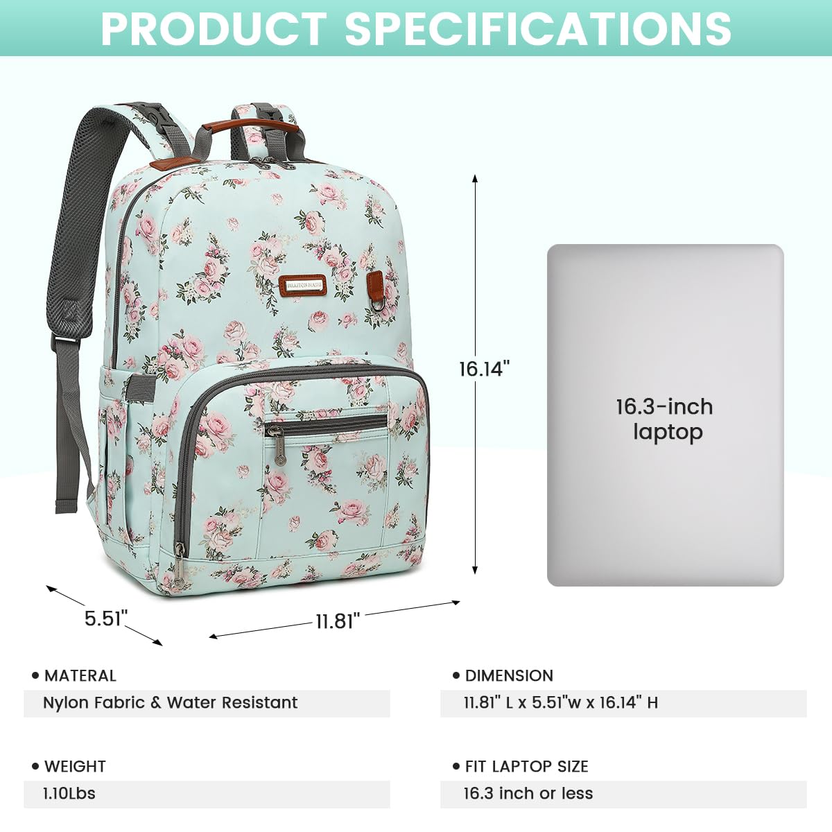 Diaper Bag Backpack, Large Baby Nappy Bags with Portable Changing Pad for Boys and GirlsMultifunction Travel Baby Bag for Moms Dads, Shower Gifts Waterproof and Stylish，Flower Green