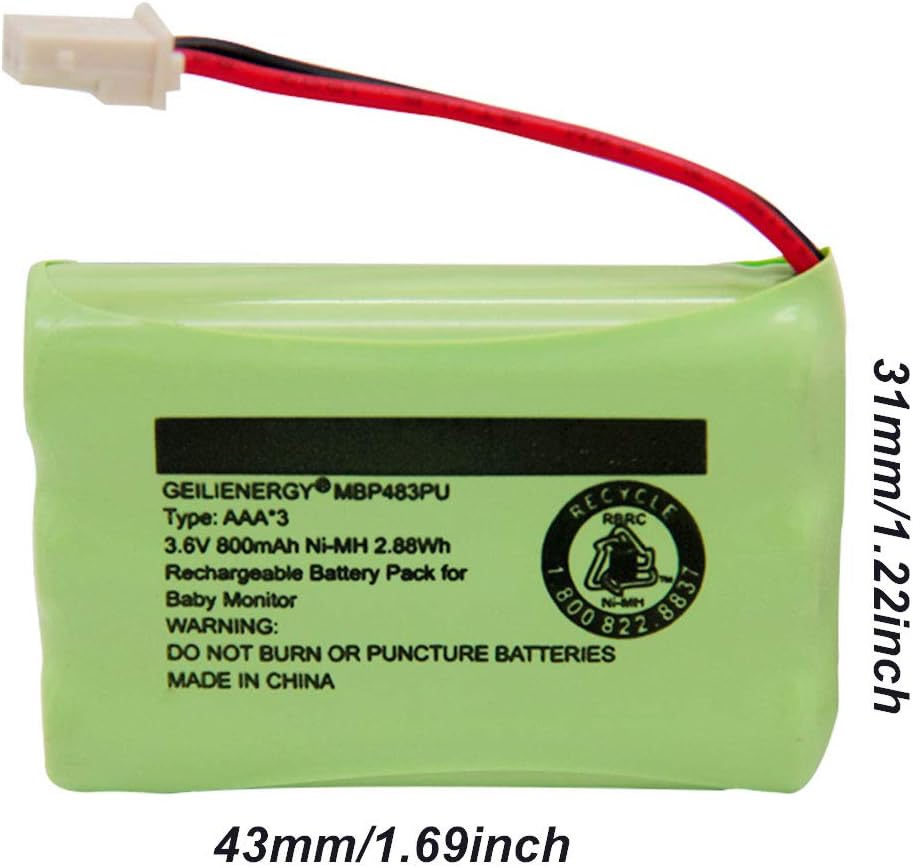 GEILIENERGY 3.6V Battery Compatible with Motorola Baby Monitor MBP33XL,Also Compatiblre with BT188645/BT288645(2 Pack)