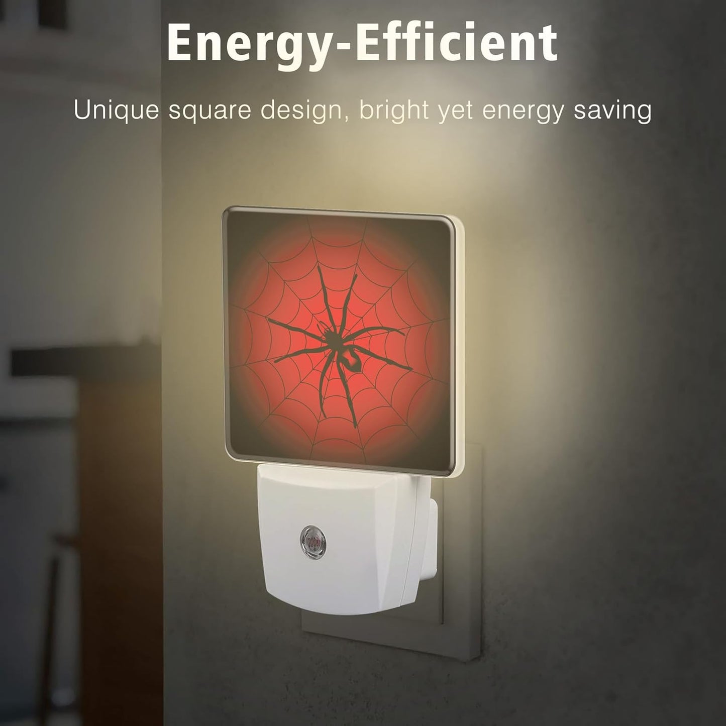 Red Spider Web Night Light Cobweb Trap Gossamer Plug in Night Lights LED Lamp with Dusk to Dawn Sensor Auto Energy Saving Square Lights for Bedroom Bathroom Hallway Home Wall Decor Nightlight
