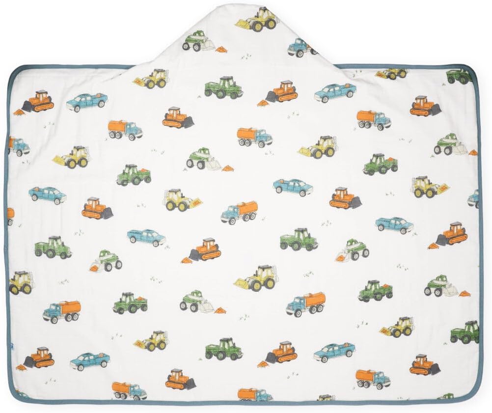 Little Unicorn Premium Hooded Bath Towel| Absorbent Cotton & Terry Blend | Larger Size, 1-6 Years (Work Trucks)