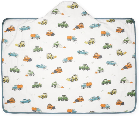 Little Unicorn Premium Hooded Bath Towel| Absorbent Cotton & Terry Blend | Larger Size, 1-6 Years (Work Trucks)