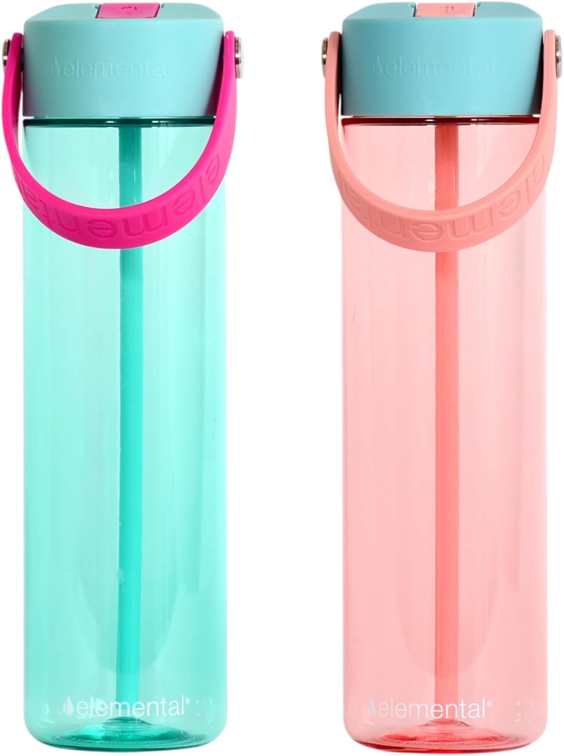 Elemental Splash Water Bottles - BPA-Free Tritan Plastic Reusable Water Bottle with Strap - Ideal for Gym and Sports Leak Proof when Spout is Closed - Berry Breeze & Cotton Candy - 26oz (2 Pack)