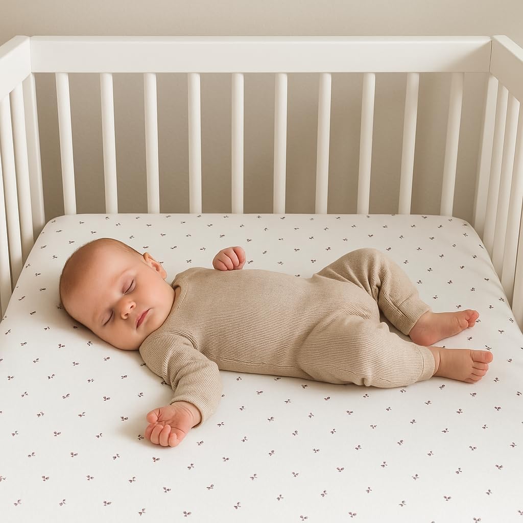 Ely's & Co. Patent Pending Waterproof Pack and Play Sheets, 100% Cotton with Waterproof Lining – 2 Pack Fitted Mini Crib Sheet Set, Berry and Cluster Dot (Lavender) 38” x 24”