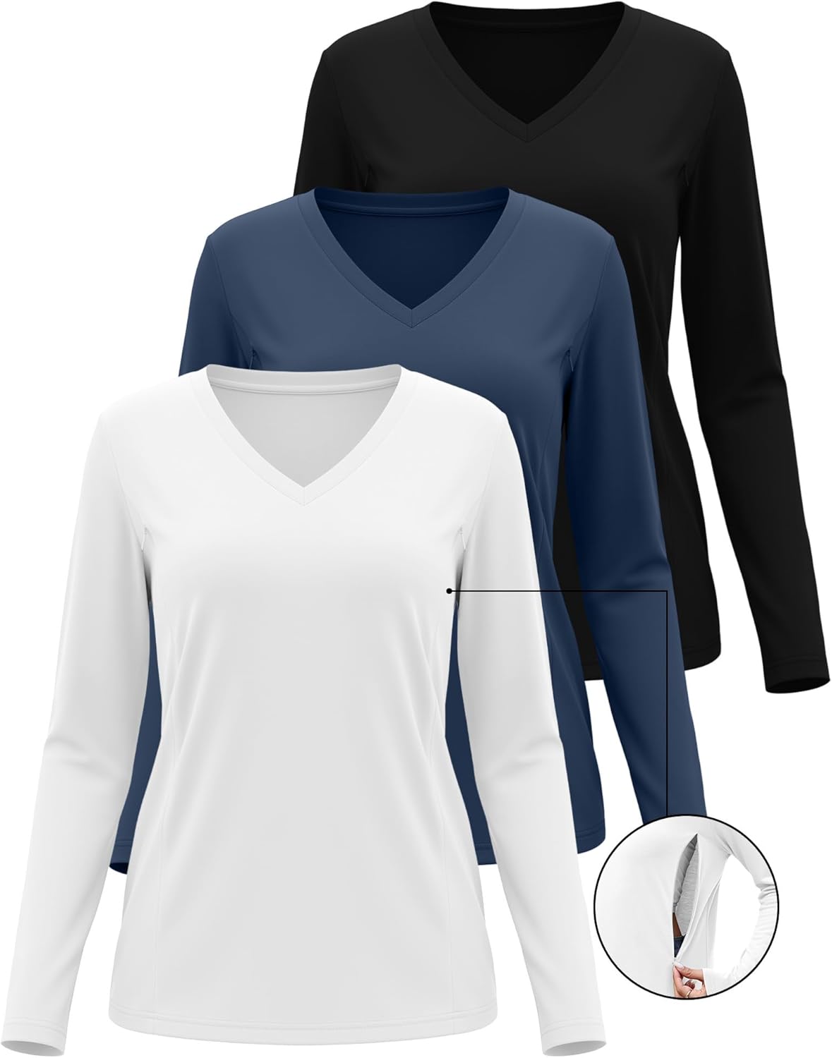 Huukeay 3 Pack Women's Long Sleeve Nursing Tops, Breastfeeding Hidden Zippers Shirts V Neck Maternity Pregnancy Tees Clothes