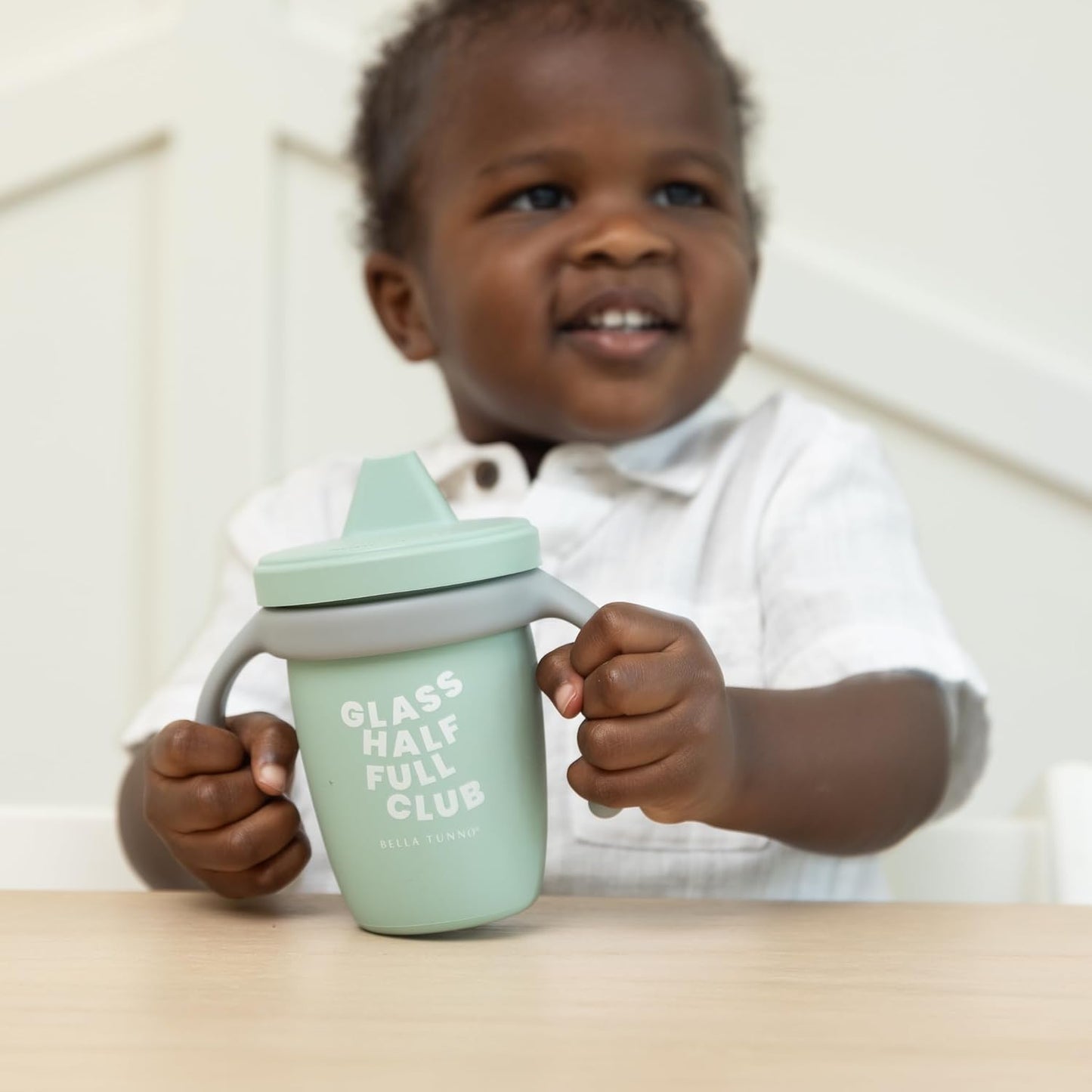 Bella Tunno Sippy Cup, Silicone Training Cup with Transition Handles for Infants, Toddlers & Kids, Babies 6-12 Months & Toddlers 1-3 Years, Boys & Girls, Glass Half Full Club, 8 oz