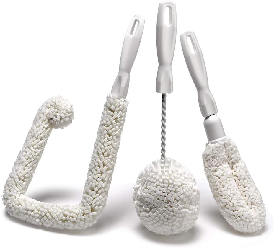Set of 3 Glassware Cleaning Brush Kit - Non-Scratch, Foam Wine Glass Cleaning Brush Set for Glassware, Decanter, Mug, Stemware - for Home, Restaurant, Bar, Hotel - by FryOilSaver Co.