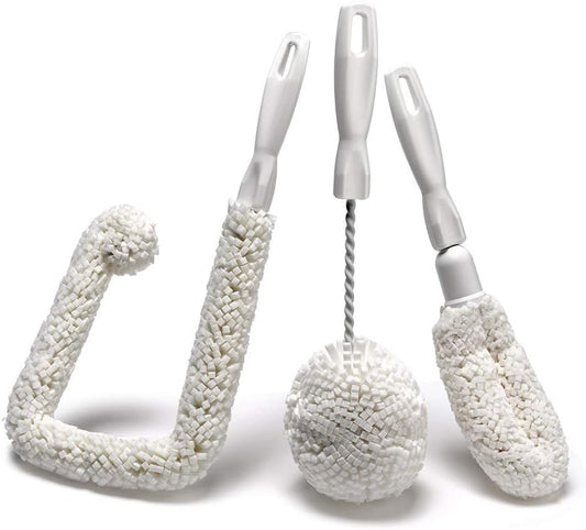 Set of 3 Glassware Cleaning Brush Kit - Non-Scratch, Foam Wine Glass Cleaning Brush Set for Glassware, Decanter, Mug, Stemware - for Home, Restaurant, Bar, Hotel - by FryOilSaver Co.