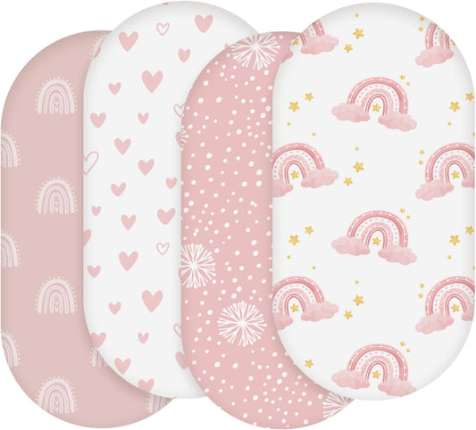 Soarwg Kids Bassinet Sheets 4 Pack, Bassinet Sheets for Baby Boy and Girl, Bassinet Sheet Neutral, Fit for Rectangle, Round, Oval, Hourglass Mattress, Flexible for Different Bassinet Pad/Mattress