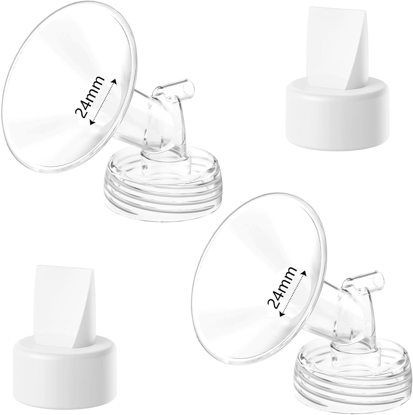 4pack Breast Pump Parts, 2pcs 24mm Flange and 2pcs Duckbill Valves for Spectra/Motif Luna/Amada MYA Breast pumps Parts, for Spectra S2 S1 9 Plus Parts, Replace to Spectra Flange Spectra Duckbill Valve