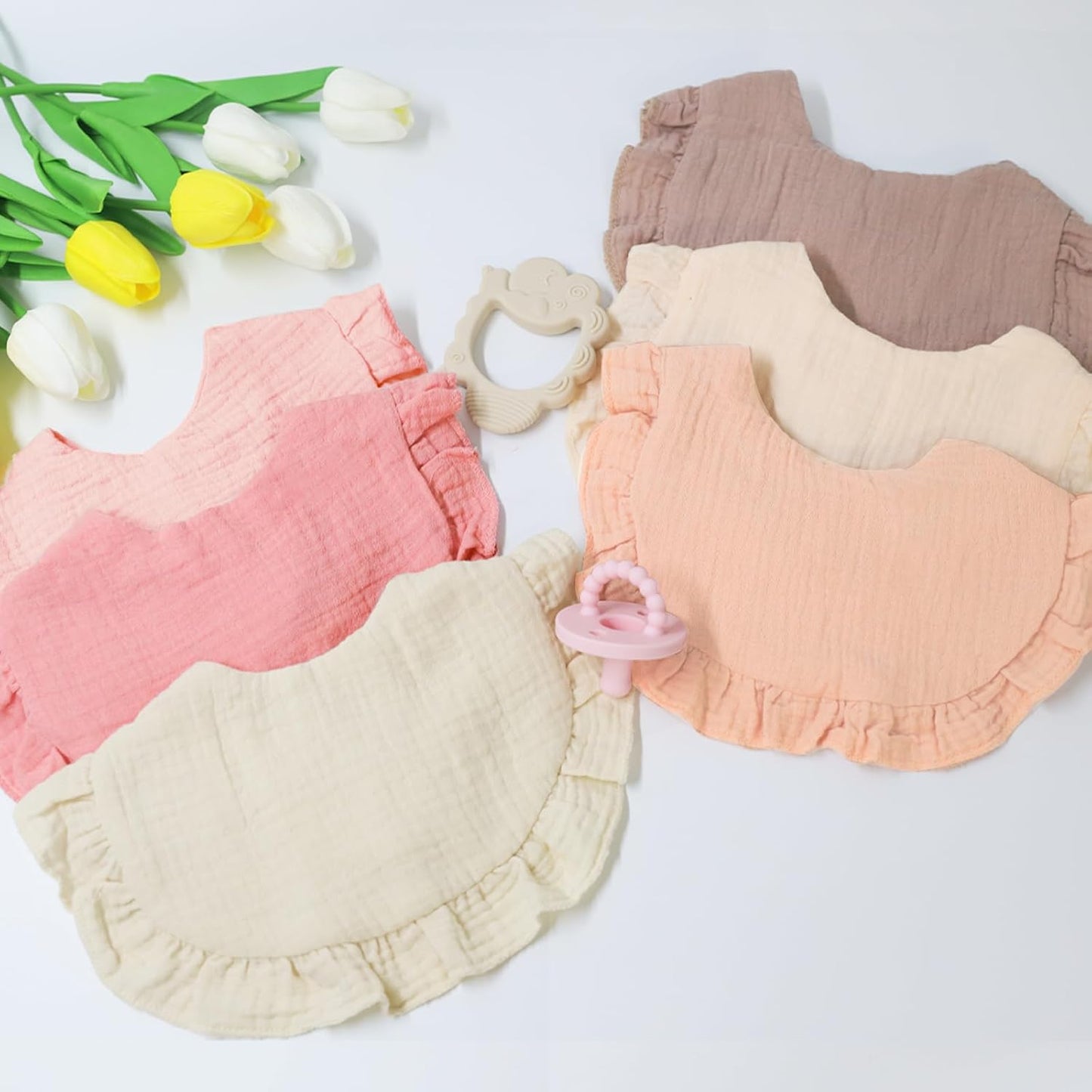 6 Pack Muslin Baby Bibs for Baby Girls, Muslin Bibs Drool Bandana Bibs (Sweet Pink)