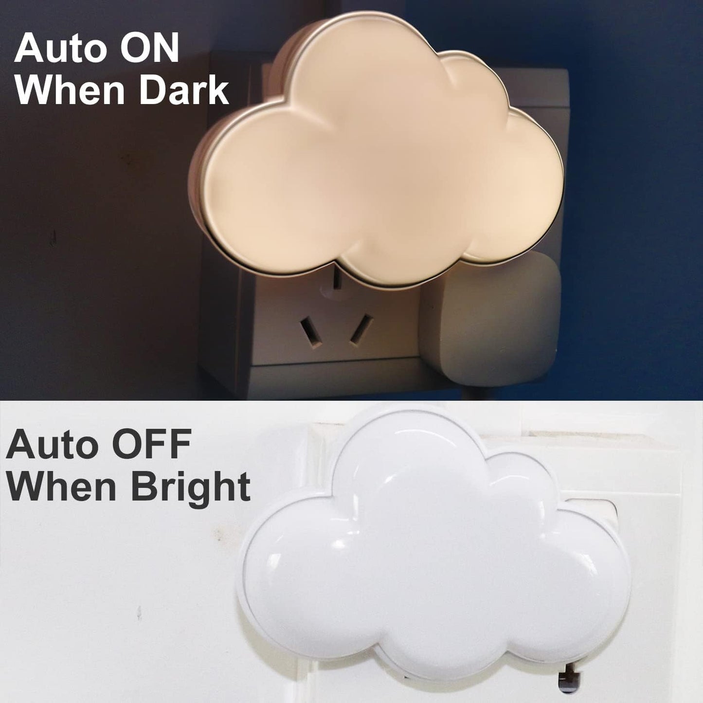 AUSAYE LED Night Light Plug in Lamp Light Sensor Cloud Night Light Energy-Saving Pretty Night Lights for Adults Kids NightLight White