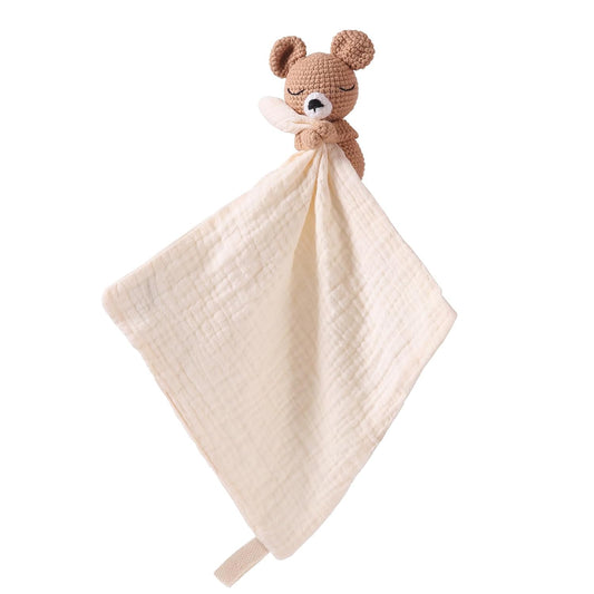 Baby Animal Plush Toy with Rattle, Baby Crochet Teddy Bear Security Blanket, Soothing Toy, Gift for Boys and Girls 12 in