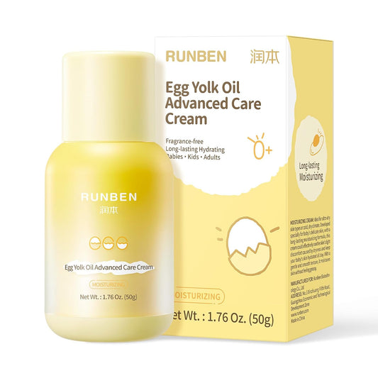 RUNBEN Nourishing Baby Face Cream with Egg Yolk Oil, 48H Deep Moisturizing, Advanced Repair Barrier Cream, Relieves Kids Dry & Sensitive Skin, Non-Toxic & Fragrance-Free, 1.76 oz