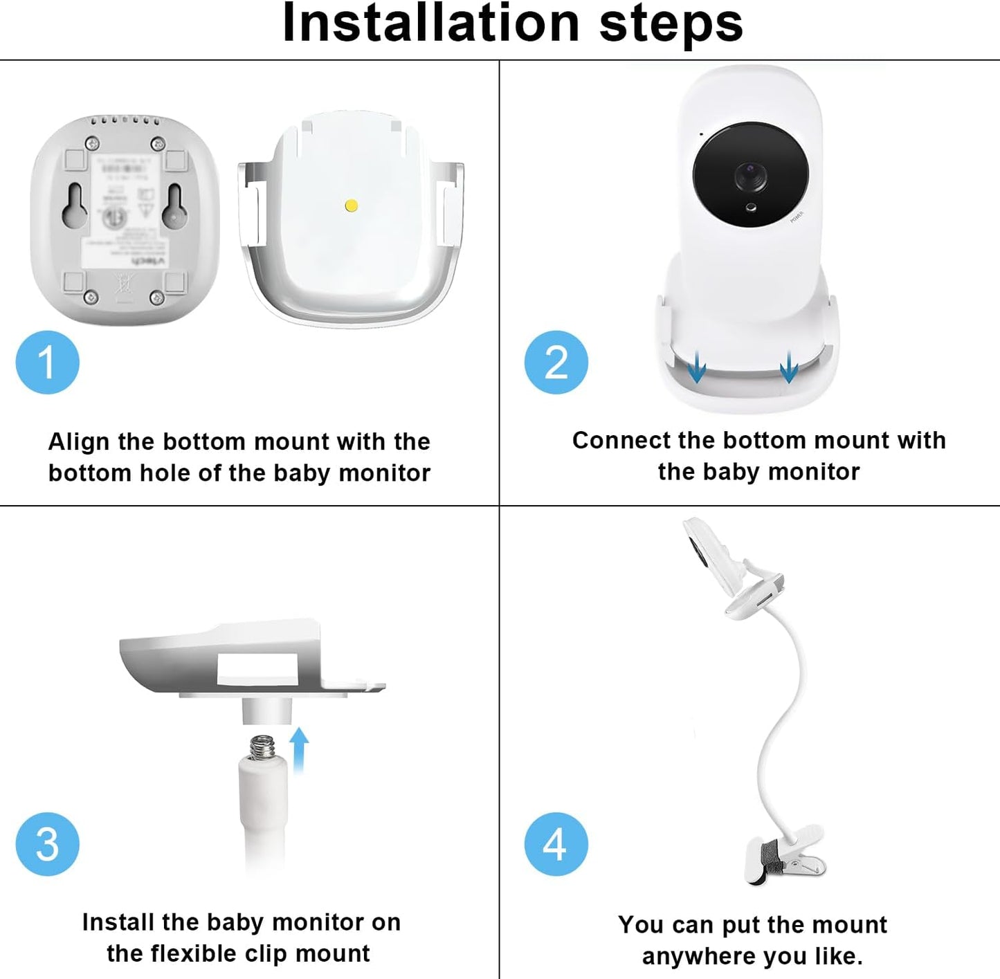 15.7 inches Baby Monitor Mount Compatible with VTech VM819 Baby Monitor Camera,Flexible Clip Clamp Mount Stand Long Gooseneck Arm Without Tools or Wall Damage