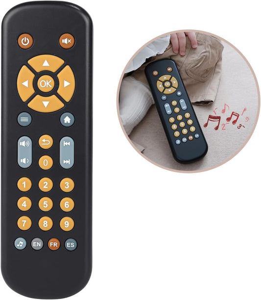 Nueplay Baby TV Remote Control Toy with Light and Sound, Toddler Realistic Controller with 3 Languages, Early Educational Learning Musical Toys, Preschool Infant Boys Girls 6, 12, 18 Months, Black