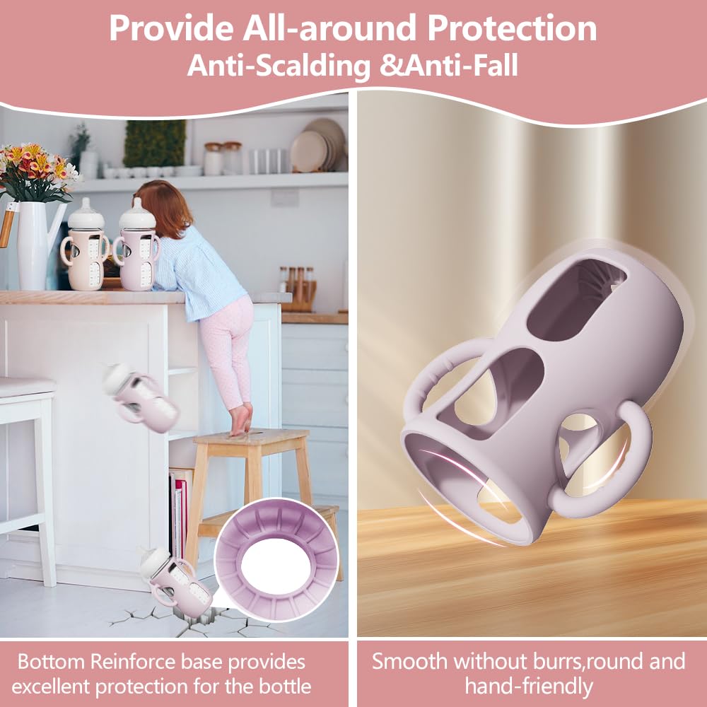 2 Pack Silicone Sleeves for Avent Natural Glass Bottles, Anti Breakage Baby Bottle Protector with Easy-Grip Handle, Compatible Philips Avent Glass Natural Bottle 8 oz, Not for Infant Use