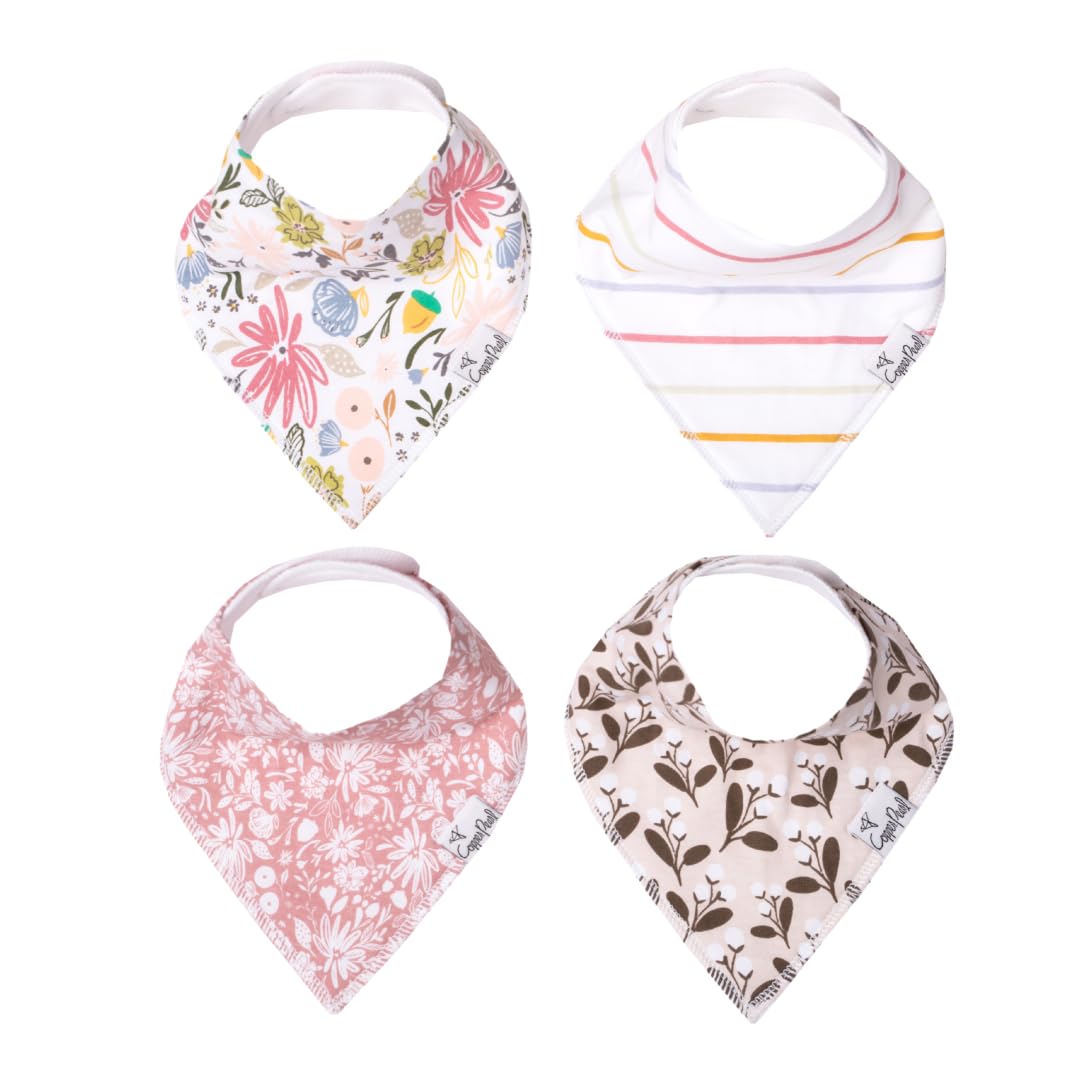 Copper Pearl 4 Pack Soft Cotton Baby Bibs for Drooling and Teething, Absorbent Drool Bibs for Baby Girl and Boy, Adjustable to Fit Newborns to Toddlers, Tons of Styles (Olive)