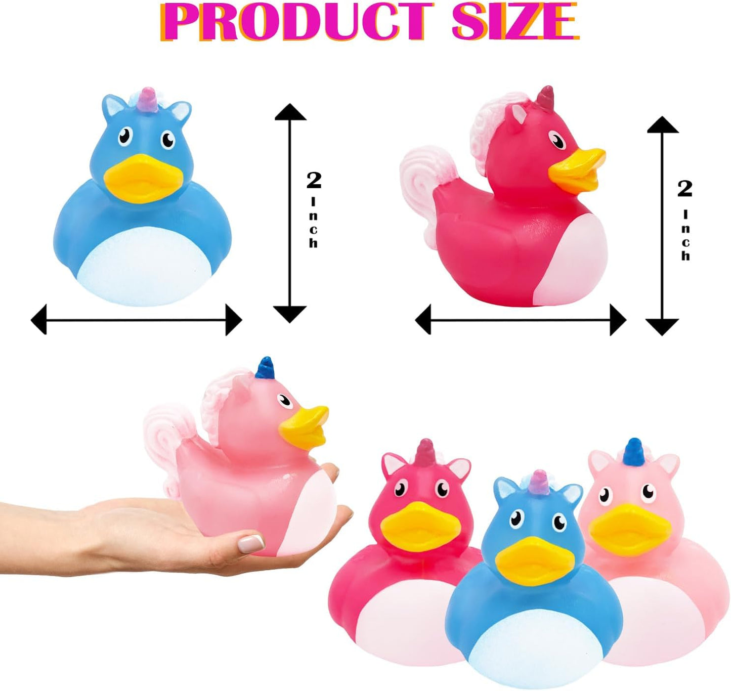 Unicorn Rubber Duck Toy Duckies for Kids, Bath Birthday Baby Showers Summer Beach and Pool Activity, 2" (24-Pack)