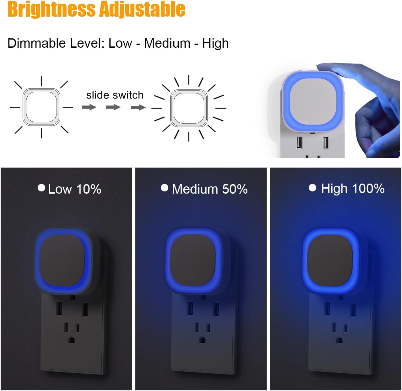 4 Pack Plug in Dimmable Night Light, Blue Nightlight, Auto Dusk to Dawn Sensor, LED Night Light, Soft Glow, Diffused Light for Bathroom, Hallway, Stairs, Kitchen, Bedroom