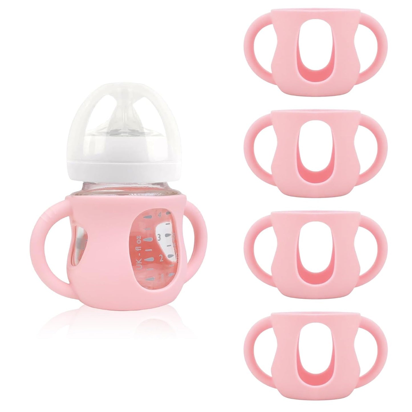 4-Pack Silicone Sleeves for Philips Avent Glass Bottles, BPA-Free Drop-Resistant Baby Bottle Sleeves with Handles, Compatible with Philips Avent Natural Glass Baby Bottles (4 oz)