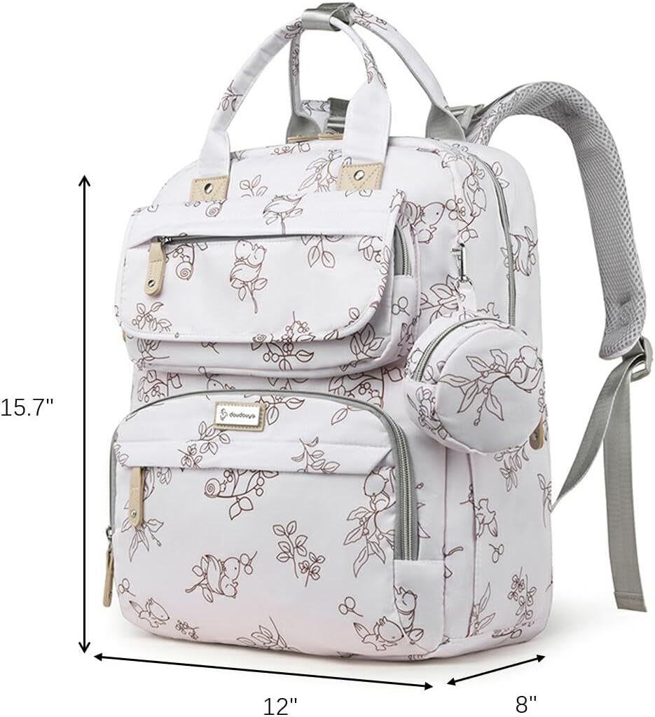 Diaper Bag Backpack for Baby – Large Capacity Waterproof Travel Tote, Multifunction Baby Bag with Changing Pad, Pacifier Holder & Stroller Straps (Cream White)
