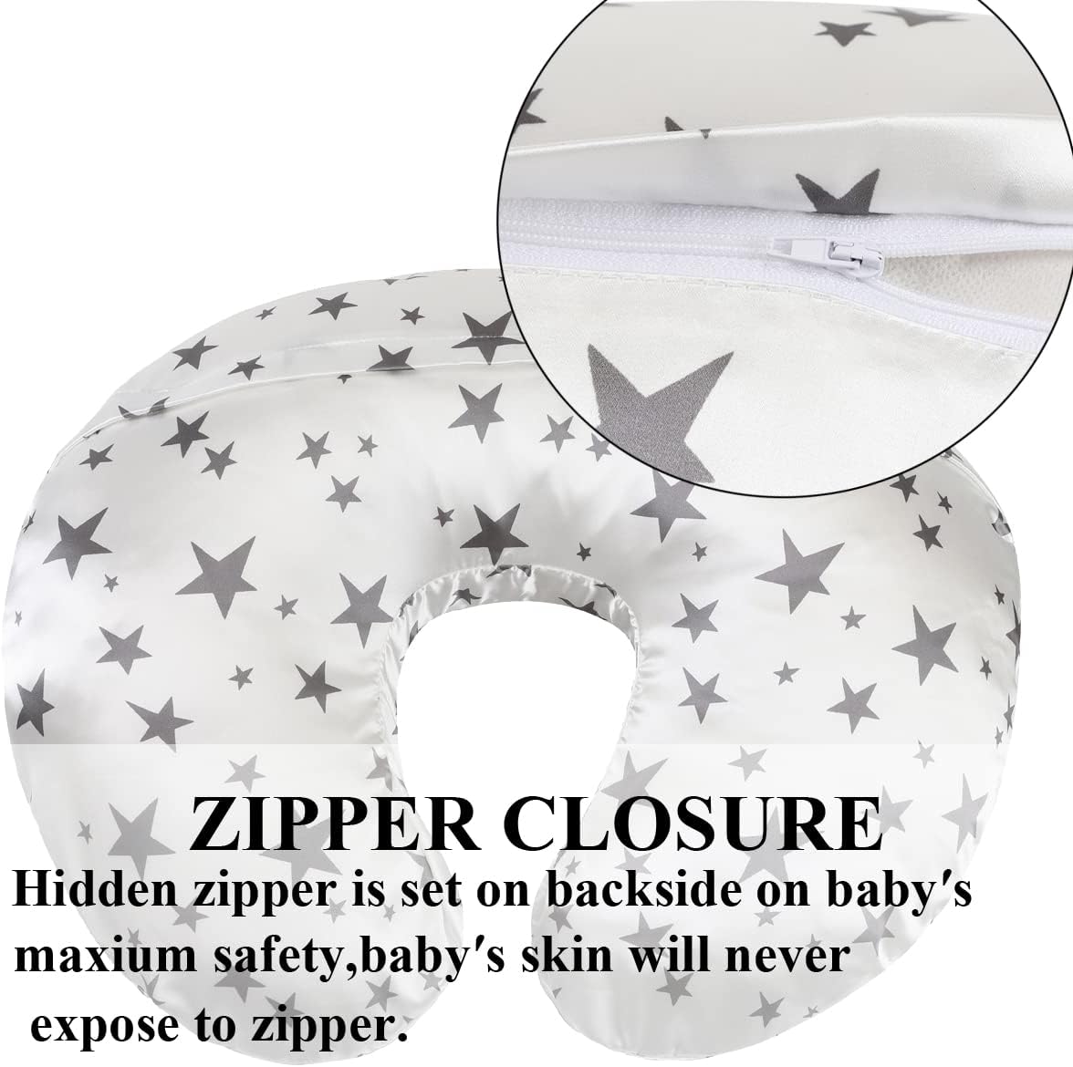 Satin Nursing Pillow Cover Set - 2 Pack Ultra Soft Silk, Compatible with Boppy Pillow for Breastfeeding, Protects Baby Hair & Skin - Grey Arrows & Stars