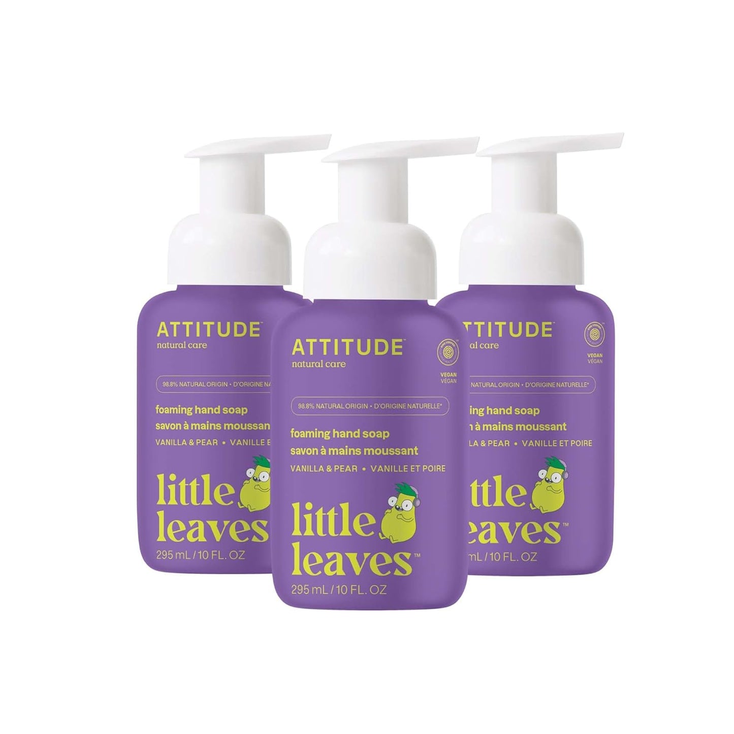 ATTITUDE Foaming Hand Soap for Kids, EWG Verified, Dermatologically Tested, Plant- and Mineral-Based Ingredients, Vegan, Vanilla & Pear, 10 Fl Oz (Pack of 3)
