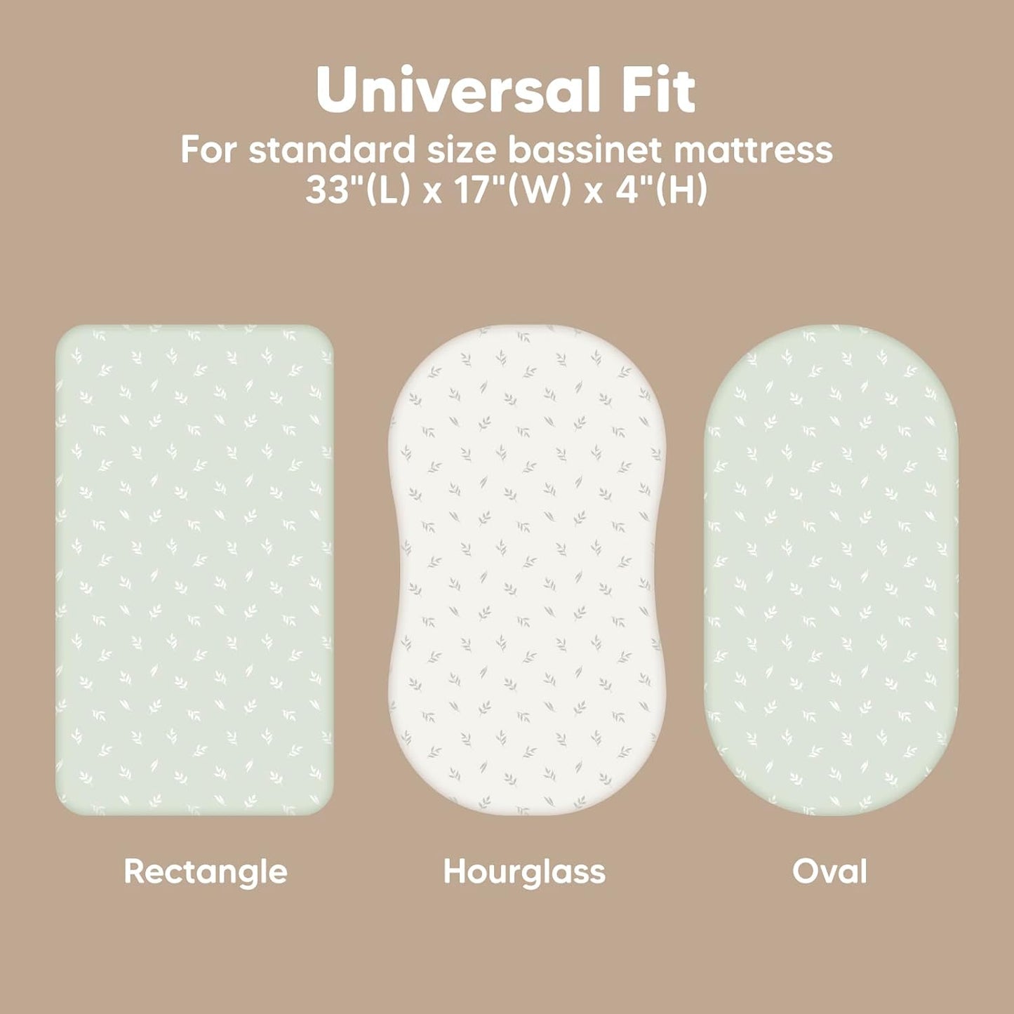 2-Pack Baby Bassinet Sheets Girl, Boy - 33x17 Viscose Derived from Bamboo Bedside Mattress Fitted Bassinet Sheets, Compatible with Halo Bassinest Swivel Sleeper, Baby Delight, Graco (Herb)