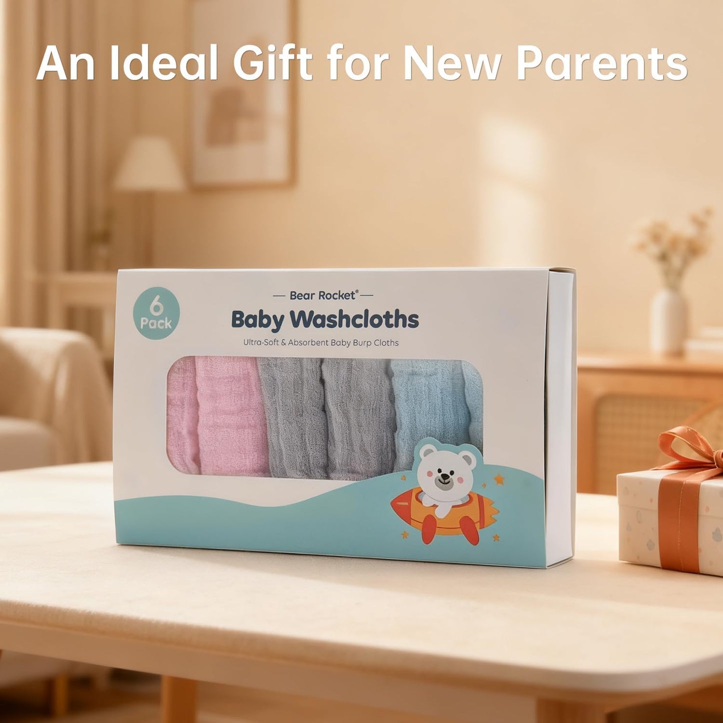 Organic Muslin Baby Washcloths 6 Pack Baby Bath Face Towel 12x12 Inch Extra Absorbent and Soft Burp Cloth and Wash Cloths for Newborn-Infants On Sensitive Skin (Pink Grey Blue)