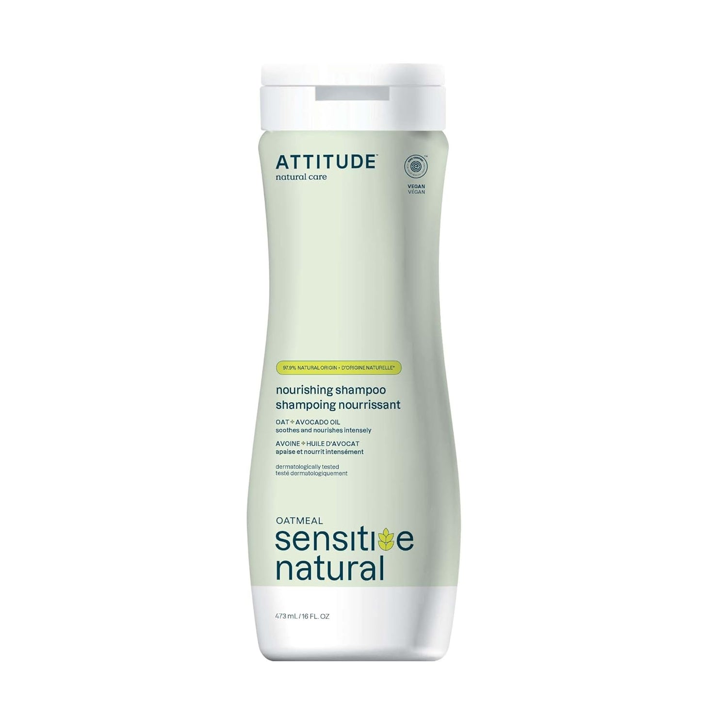 ATTITUDE Hair Shampoo for Sensitive Dry Scalp, EWG Verified, Soothing Oat, Dry and Damaged Hair, Naturally Derived Ingredients, Vegan and Plant-Based, Nourishing, Avocado Oil, 16 Fl Oz