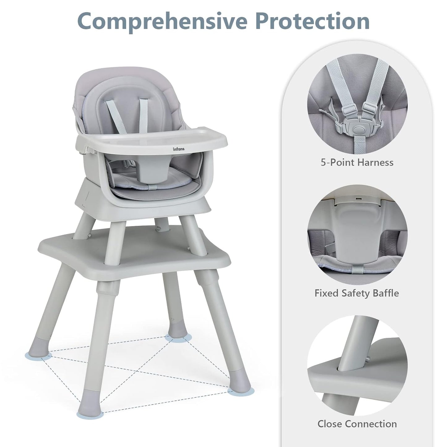 INFANS 8 in 1 Baby High Chair, Convertible Highchair for Babies and Toddlers, Infant Dining Booster Seat, Building Block Table, Kids Stool Table Chair Set with Removable Tray