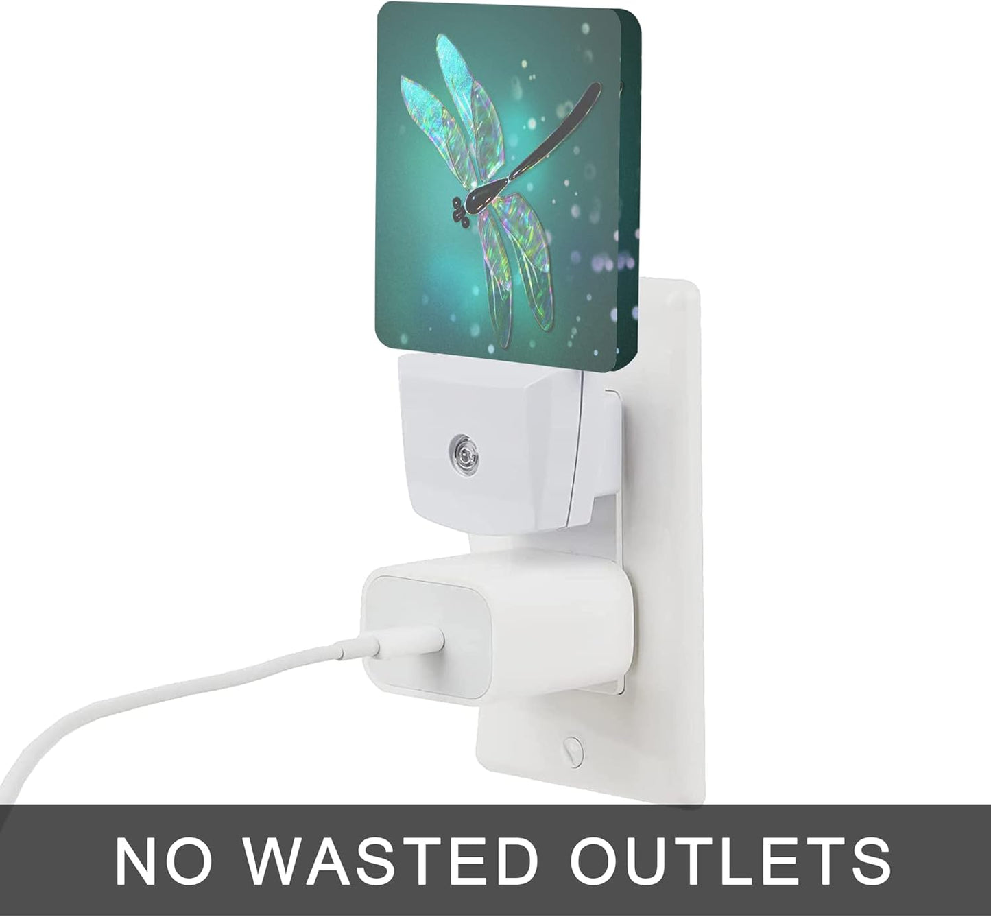 Dragonfly Night Light,Fantasy Green Dragonfly Plug-in Night Lights with Dusk-to-Dawn Sensor for Bedroom, Bathroom and Living Room Sleep Friendly lamp for Women/Girls/Boys Gift,0.5W