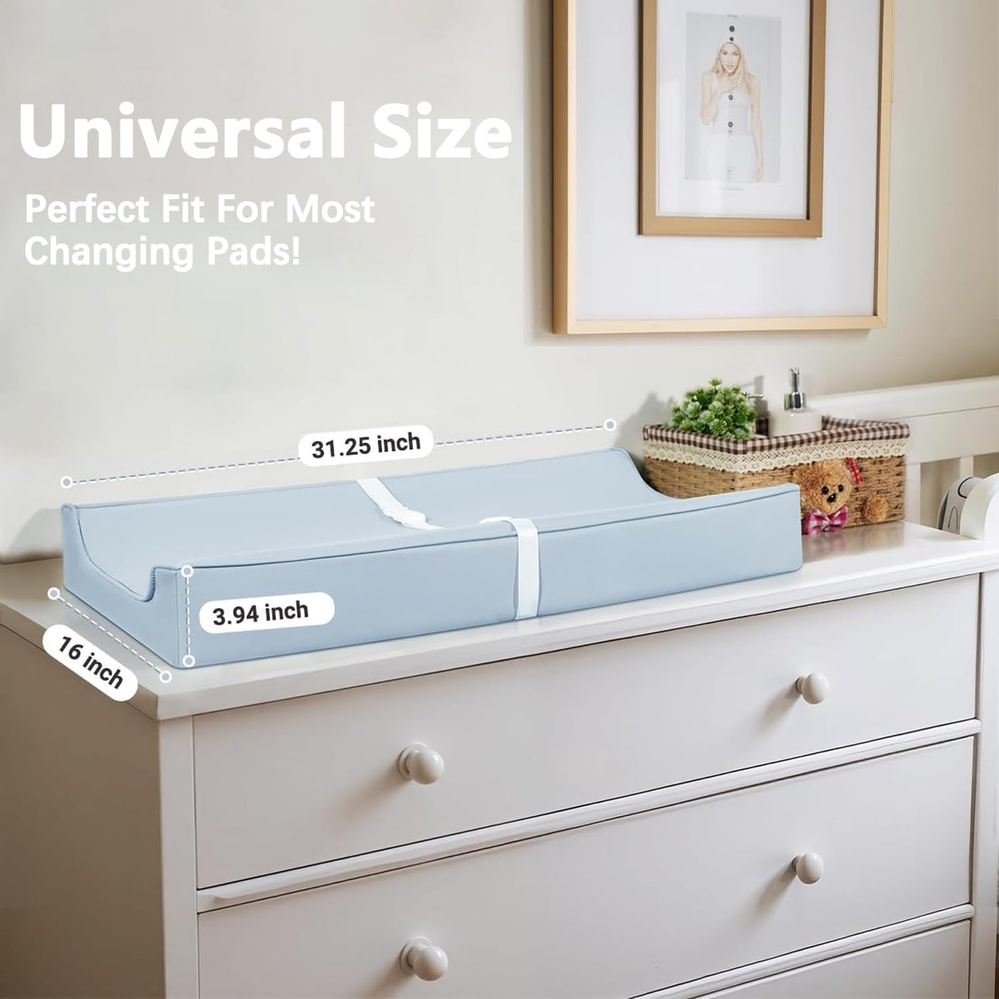 Vegan Leather Changing Pad Cover with Zipper - 31"X 16" - Waterproof Wipeable, Extra Thick & Portable & Non-Slip Diaper Mat - Fits Standard Changing Tables (Blue)