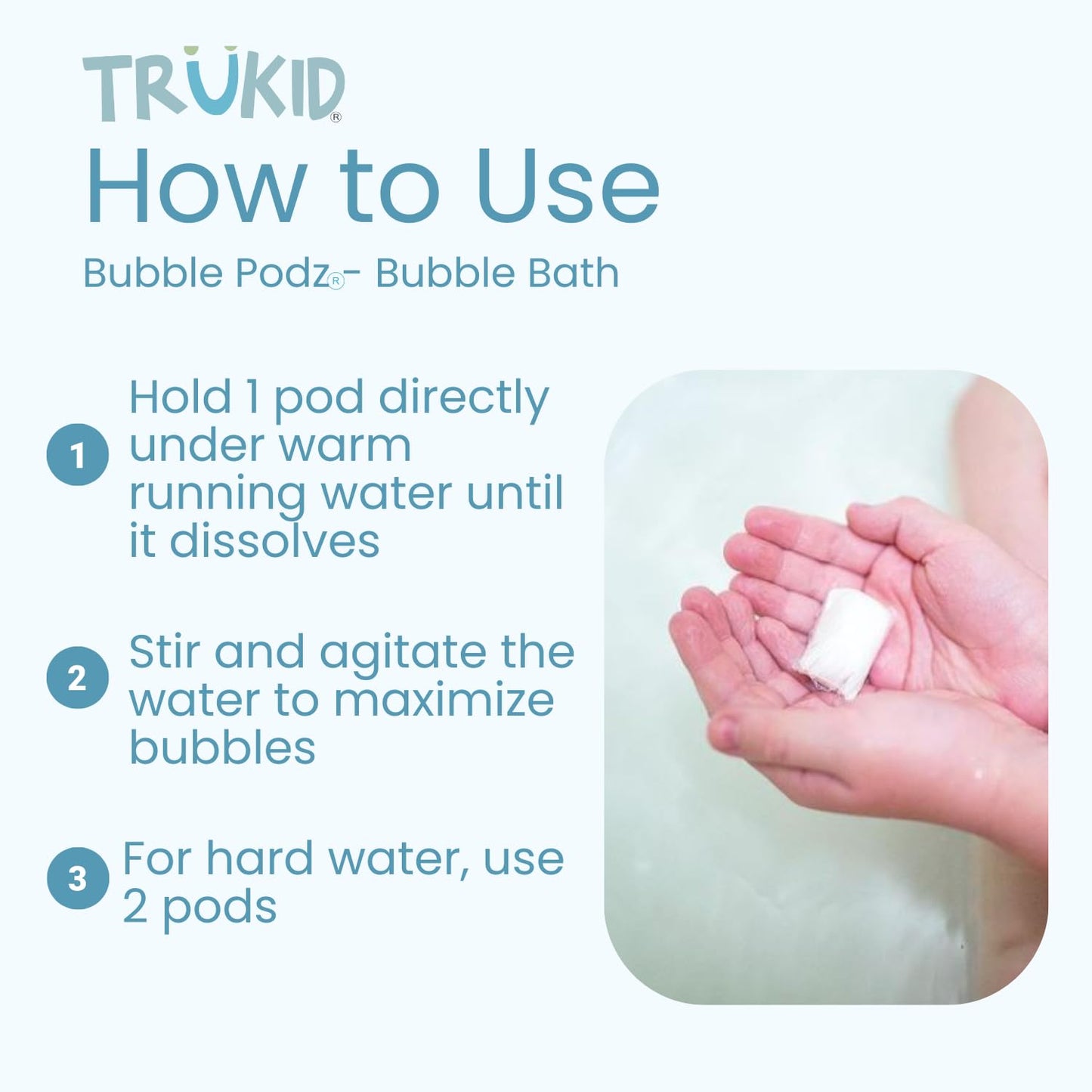 TruKid Bubble Podz Bubble Bath for Kids, Toddlers, & Babies, Tear Free Gentle & Refreshing Bath Bomb for Sensitive Skin with Natural Moisturizers, Non-Toxic, pH Balanced, Yumberry Scent (24 Podz)