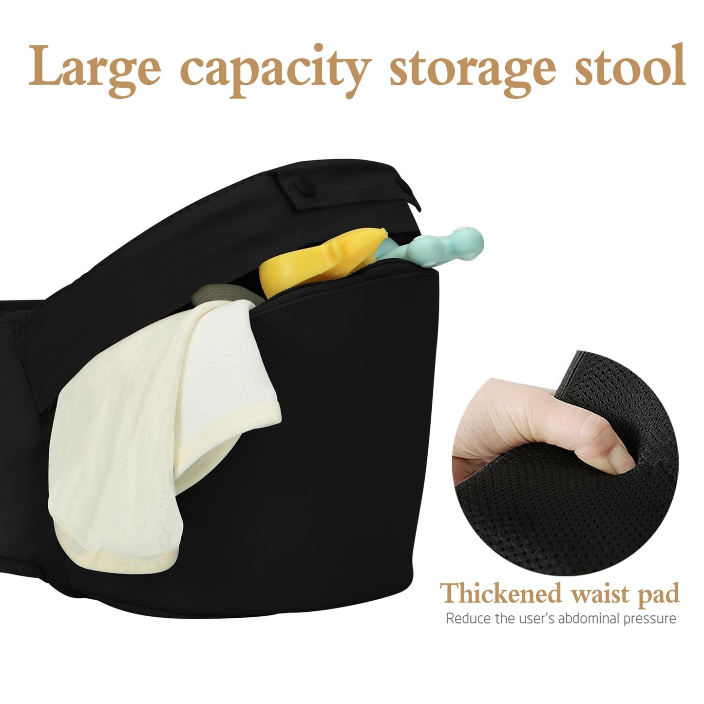 Baby Carrier Newborn to Toddler,Baby Carrier with Hip Seat,Ergonomic, Safety-Certified Baby Hip Carrier with Foldable Neck Support Pod,12 in 1 Baby Holder Carrier with Adjustable Waist Belt-Black