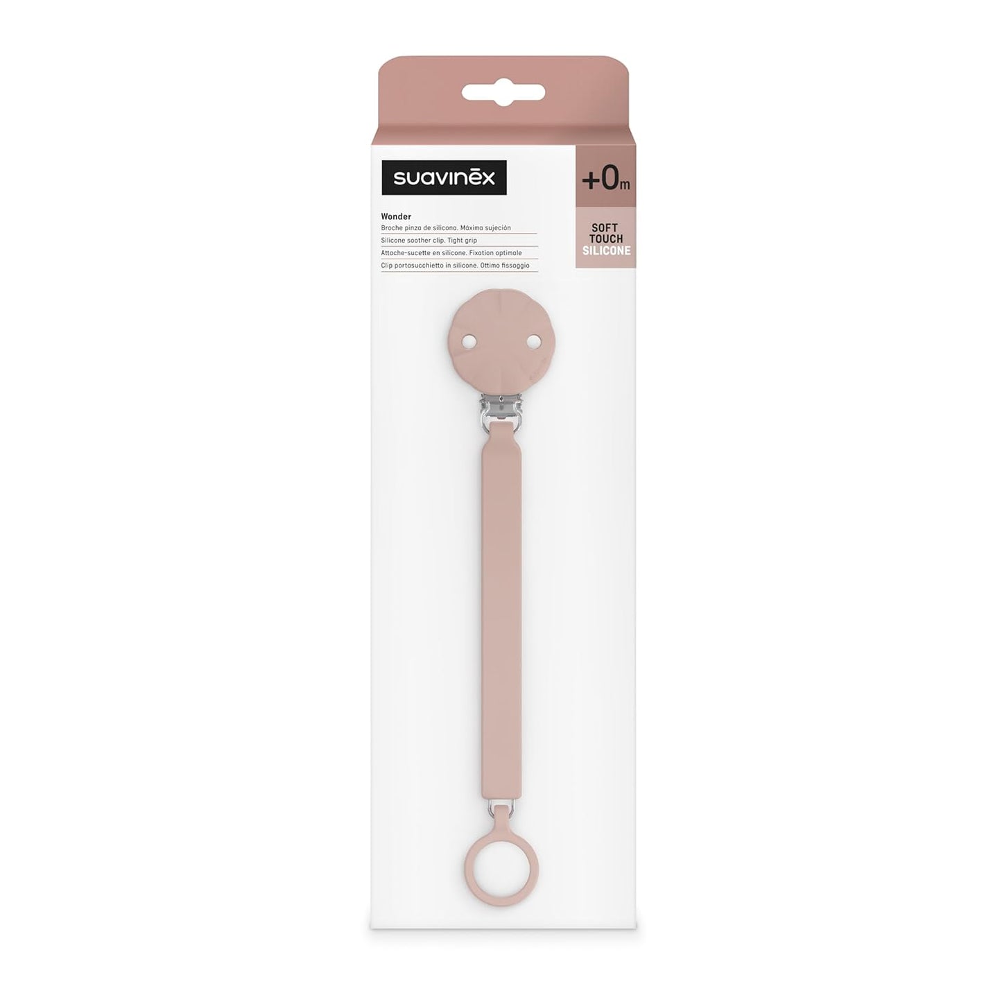 Suavinex Wonder Silicone Baby Pacifier Clip, Spain's #1 Baby Bottle and Pacifier Brand, Paci Clips for Babies, Essentials, Mauve Chalk