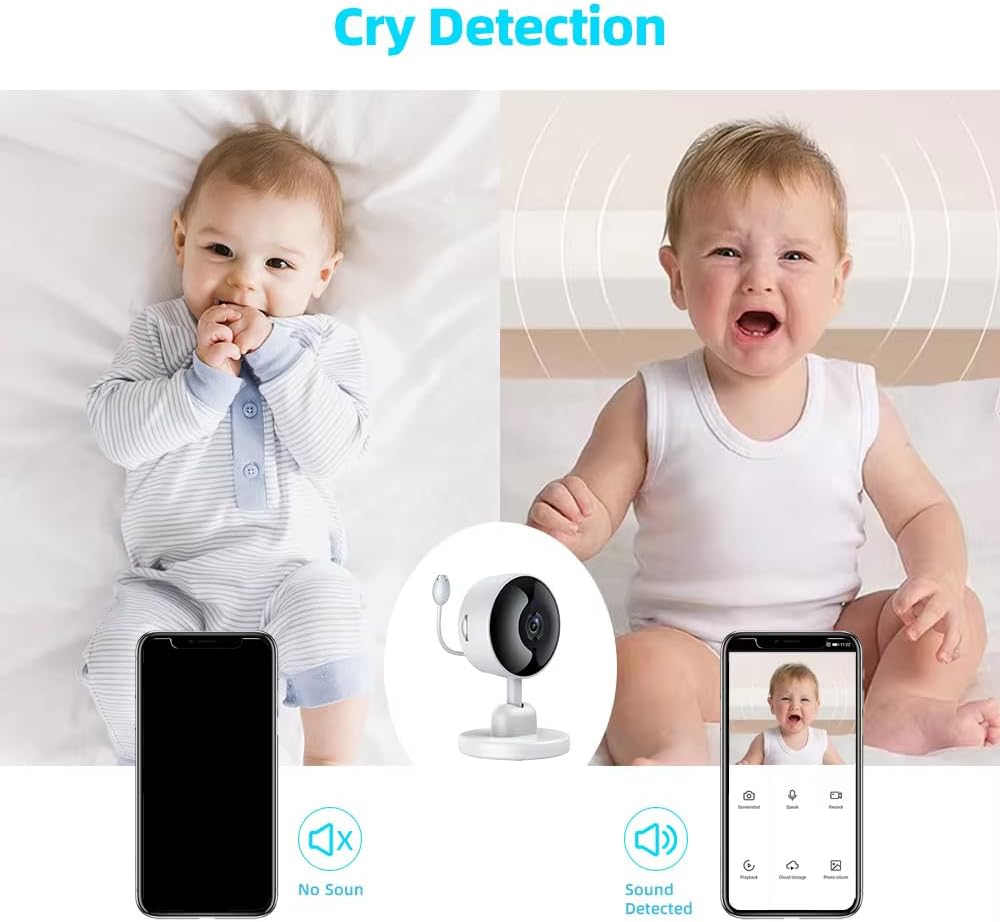 Security Camera for Home Baby Monitor, 1080p HD Video WiFi Indoor Camera with Motion Detection, 2-Way Audio Siren, Night Vision, Cry Detection/Temperature Detection