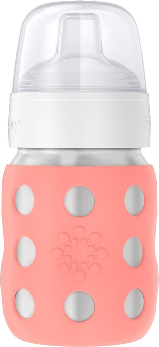 Lifefactory 8-Ounce Stainless-Steel Vacuum-Insulated Wide-Neck Baby Bottle with Sippy Nipple, Cantaloupe, LS2251WCA4