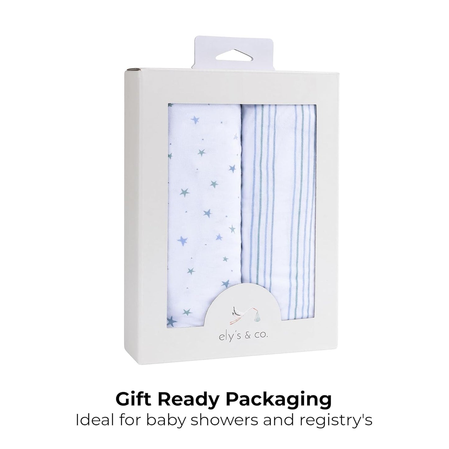 Ely’s & Co. Pack and Play Sheets, for Mini/Portable Crib, 2 Pack Fitted Playpen Play Yard Sheet Set Compatible with Graco Pack n Play, for Baby Boys, 100% Cotton, Blue Stars and Stripes, 38”x24”x5”