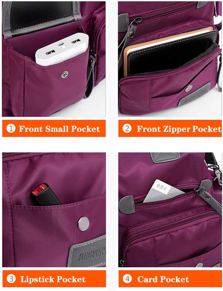 MINTEGRA Nylon Tote Bag for Women Multi Pocket Shoulder Bag Waterproof Diaper Crossbody Bag