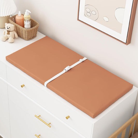 Wipeable Baby Changing Pad for Dresser and Table, Cozy Diaper Changing Pad with Waterproof & Wipe-Clean Leather Cover, Standard Size (31.5" L x 15.8" W), Coffee Color
