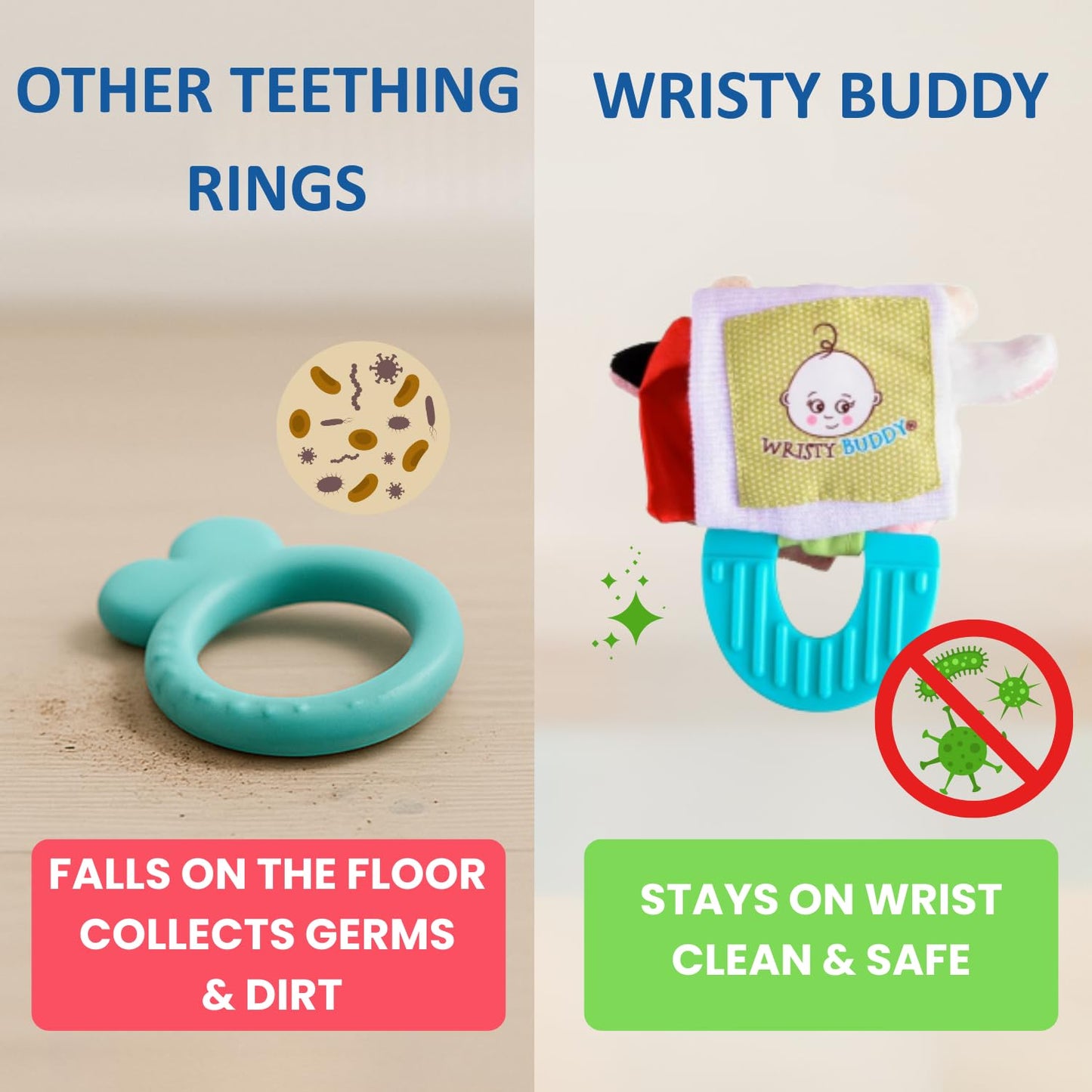 Wristy Buddy Silicone Baby Teether Toy -Elephant Soothe Babies Sore Gums - Hands Free Design - BPA Free - Easy-to-Hold - Teething Relief Pacifier for Infant - Elephant Shape