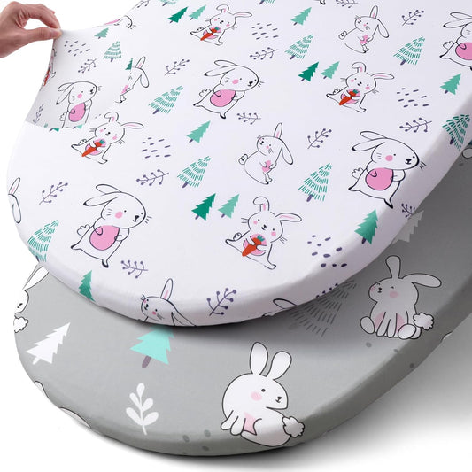 Stretch Fitted Bassinet Sheet Set BROLEX 2 Pack Cradle Sheets for Bassinet Pad/Mattress,Unisex Boys Girls,Ultra Soft,Pink-Bellied Rabbit