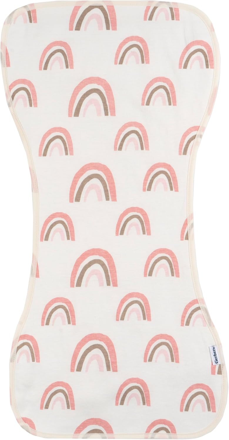 Gerber Baby Unisex Burp Cloths 5-Pack, Pink Rainbows, Size 10.5" x 21"