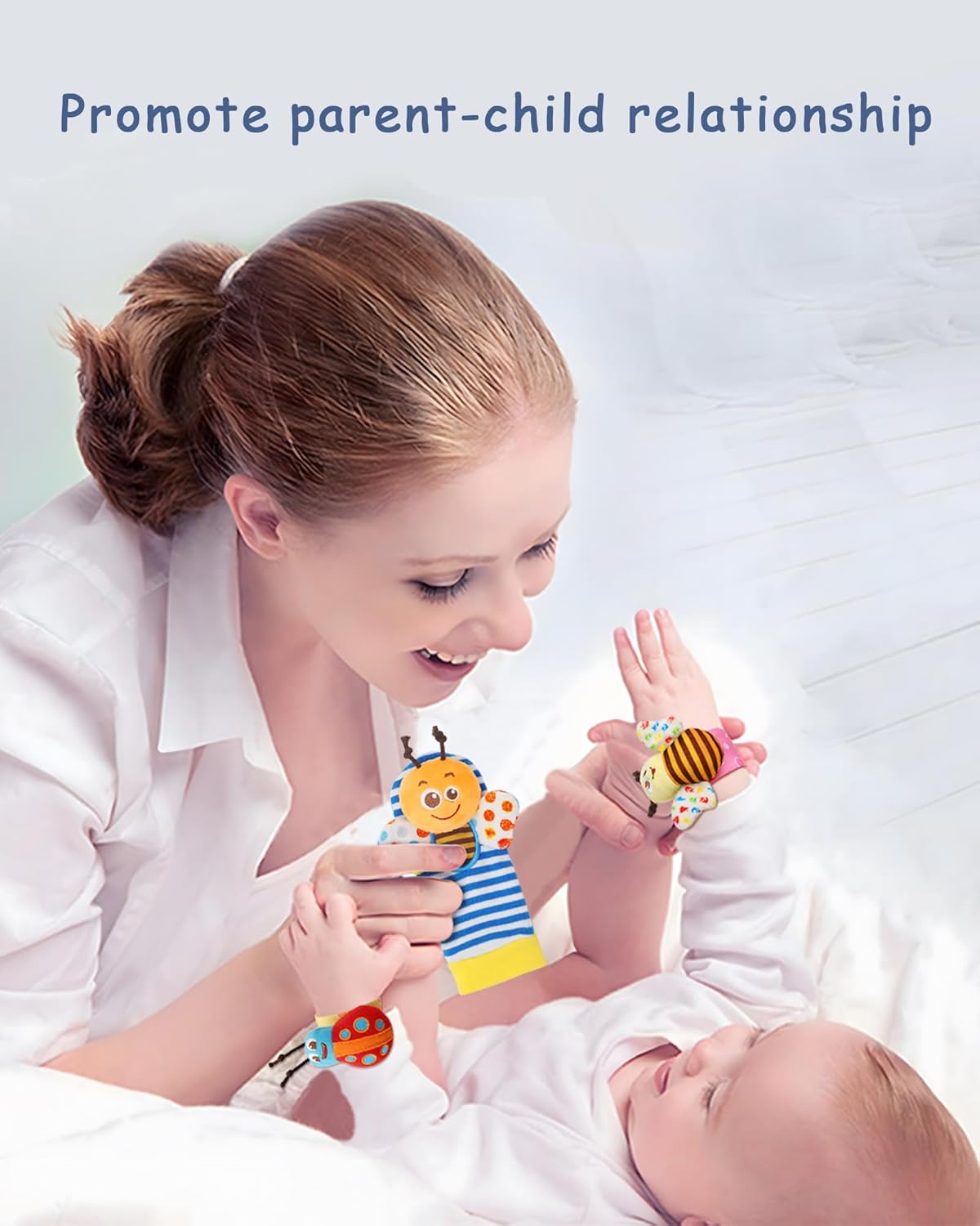 Bloobloomax Baby Rattles Toys for 0-12 Month, Infant Girl Boy Toys for Babies 3-6 Months, Newborn Hand & Foot Toys for 0 to 9 Months, Baby Shower Gifts Set with Wrist Rattle Socks (Light Blue)